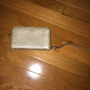 Gold metallic fossil wallet/ wristlet